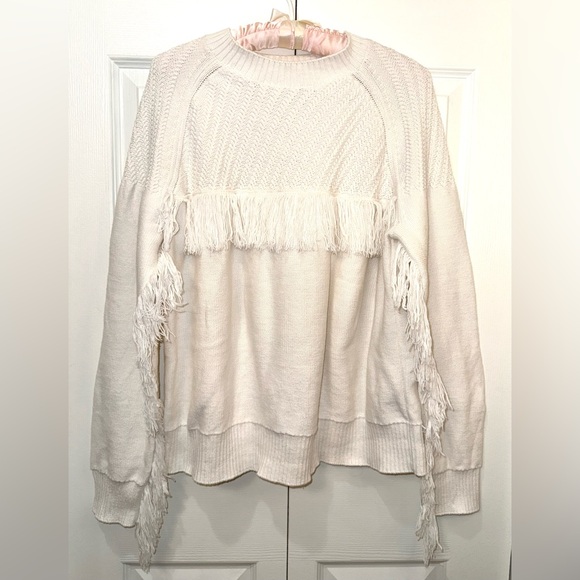 FRAME Fringed Knit Sweater Off White Size L EUC - Picture 2 of 10